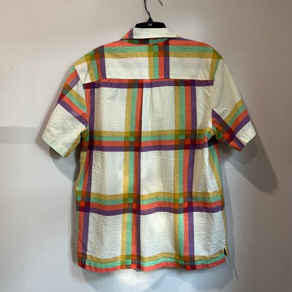 UO Madras Grid Plaid Seersucker Button-Down Shirt Size M - Picture 3 of 12